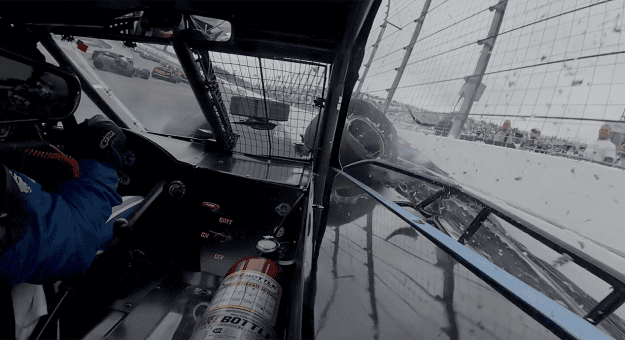On board: Patrick Emerling goes for a wild ride early in the Mohegan Sun 100